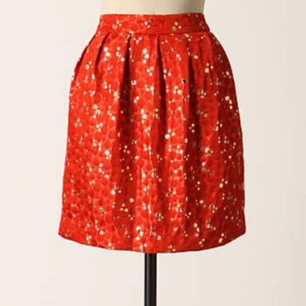 Lauren Moffatt Anthropologie Red Gold Bubble Skirt